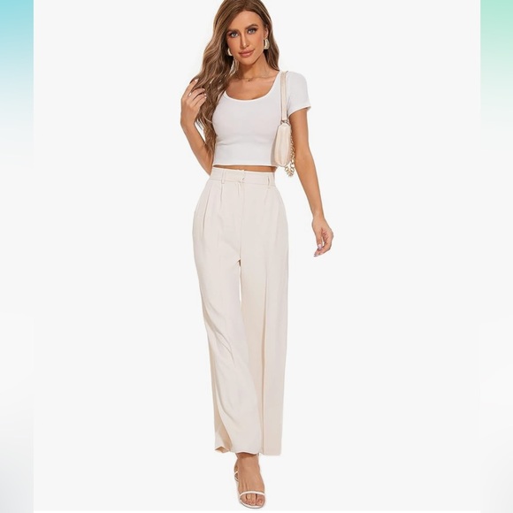 decivi Pants - Women's Wide Leg High Waist Wide Leg Pants Loose Fit Back Elastic Waist